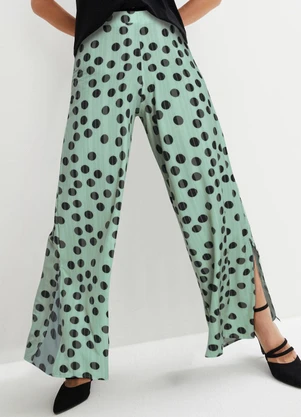 bonprix - Calça Poá Verde em Crepe Plano - BONPRIX