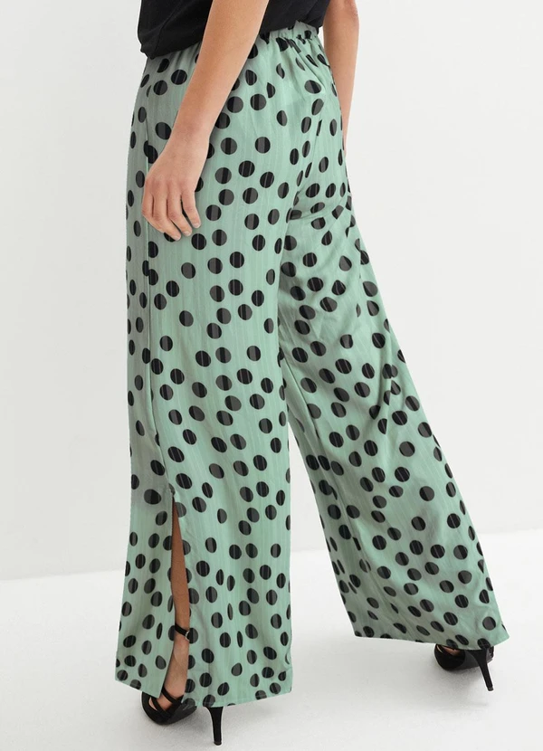 bonprix - Calça Poá Verde em Crepe Plano 2