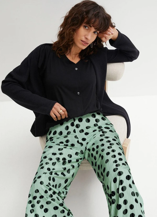 bonprix - Calça Poá Verde em Crepe Plano 3