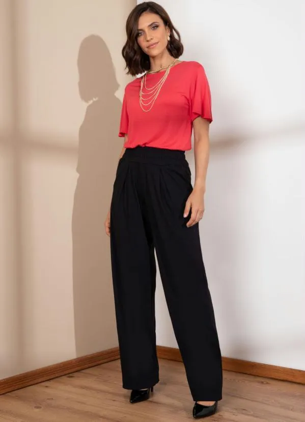 Quintess - Calça Preta Cós Largo com Pregas e Bolsos 3