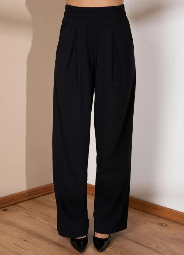 Quintess - Calça Preta Cós Largo com Pregas e Bolsos 5