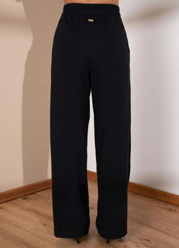 Quintess - Calça Preta Cós Largo com Pregas e Bolsos 6