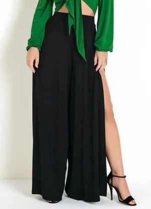 Everyrose - Calça Preta Pantalona com Abertura nas Pernas - EVERYROSE