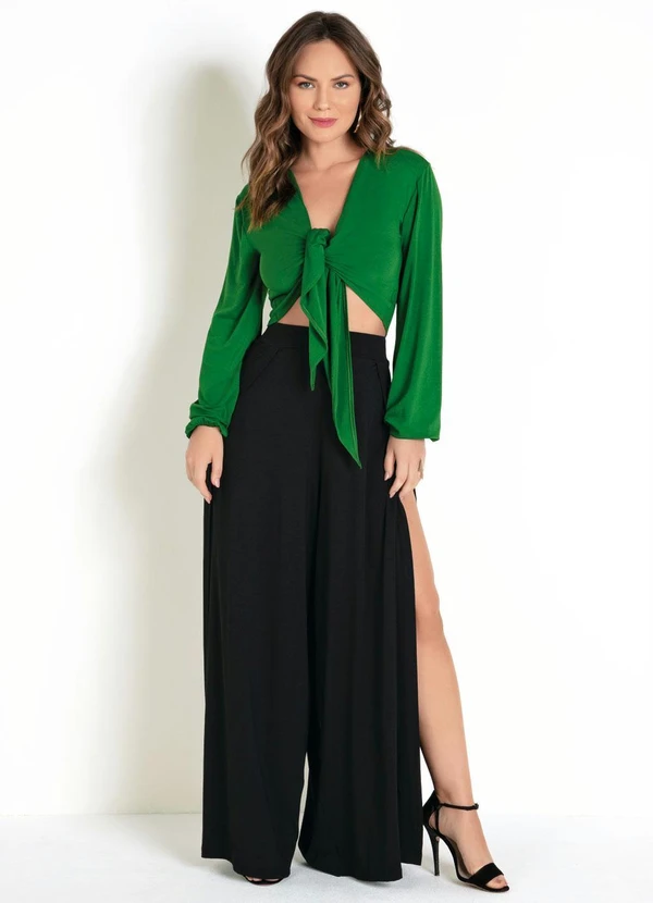 Everyrose - Calça Preta Pantalona com Abertura nas Pernas 4