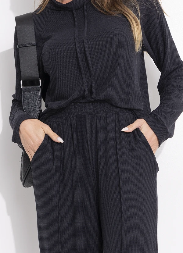 Quintess - Calça Preto em Malha Texturizada de Viscose