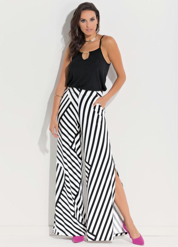 Quintess - Calça Quintess Listrada com Fenda Lateral 3