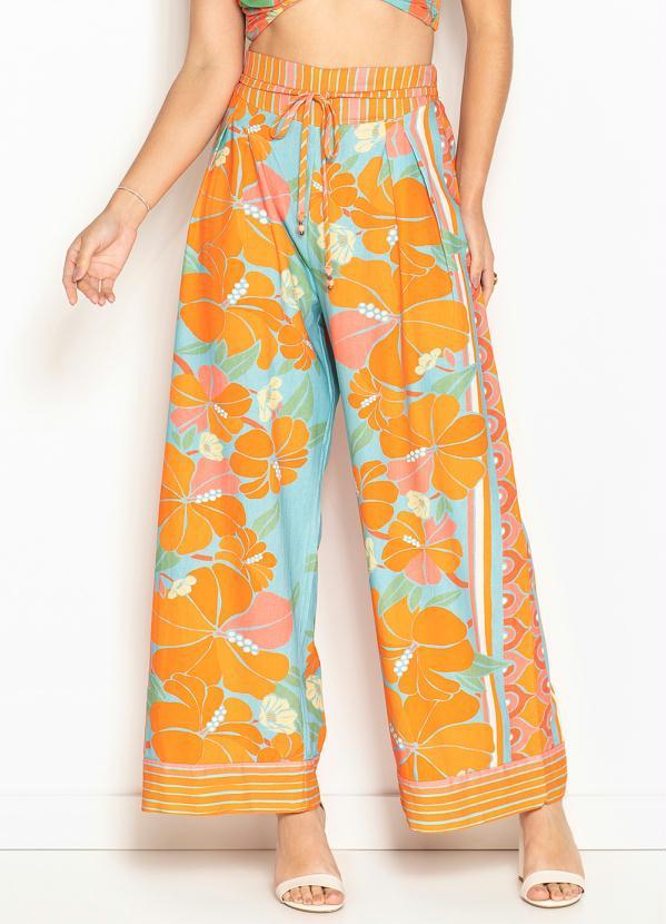 Farm - Calça Reta de Linho Praia Tropical Estampada