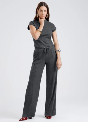 Gris - Calça Reta em Canelado Aveludado Preto - GRIS
