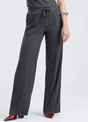 Gris - Calça Reta em Canelado Aveludado Preto - GRIS