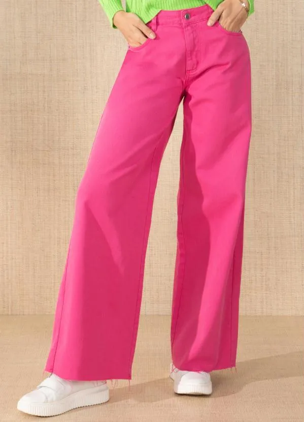 Quintess - Calça Rosa com Barra Desfiada