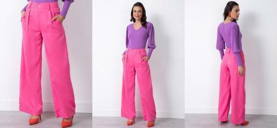 Cala Rosa Pantalona com Pregas e Bolsos