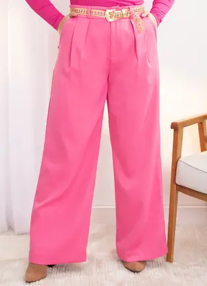 Quintess - Calça Rosa Pantalona com Pregas e Bolsos - QUINTESS