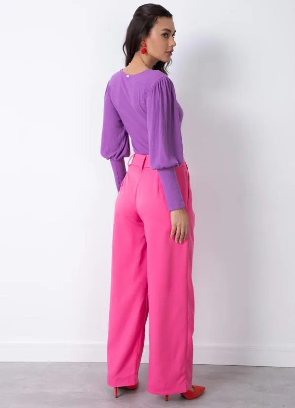 Quintess - Calça Rosa Pantalona com Pregas e Bolsos 5