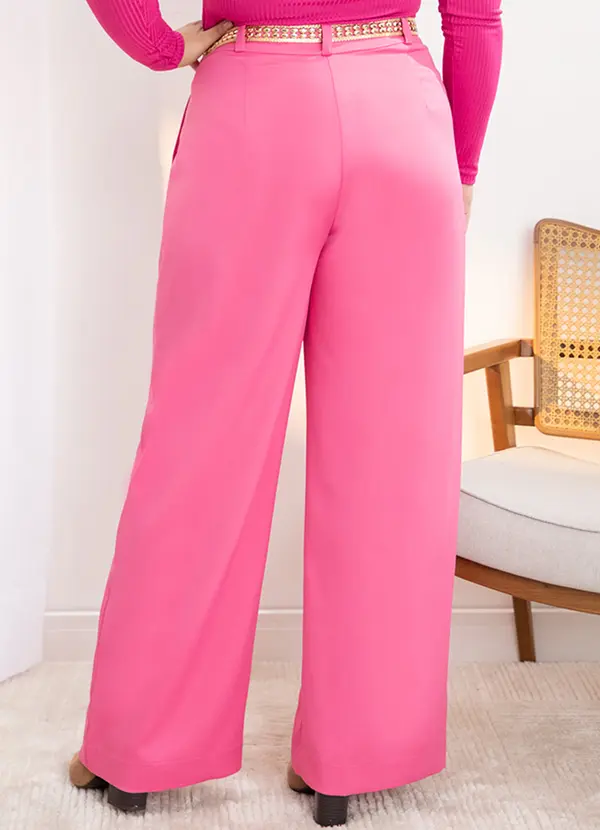 Quintess - Calça Rosa Pantalona com Pregas e Bolsos 3