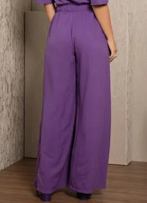 Quintess - Calça Roxa com Elástico na Cintura e Bolsos - QUINTESS