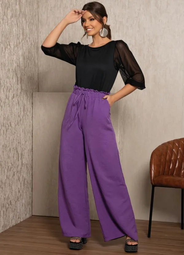 Quintess - Calça Roxa com Elástico na Cintura e Bolsos 6