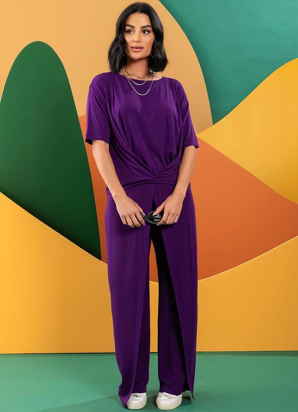 Quintess - Calça Roxa em Malha de Viscose 4