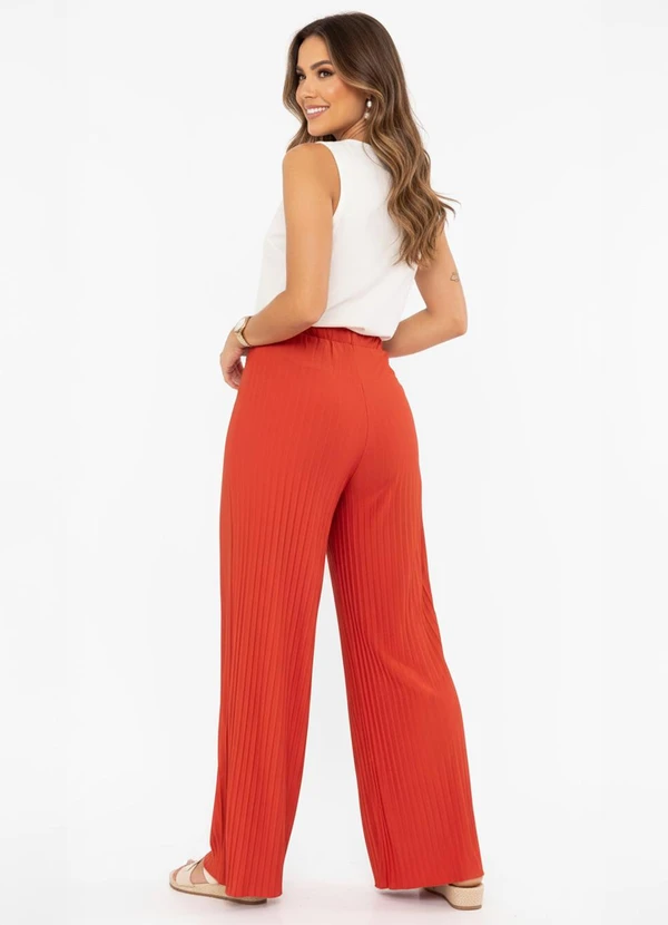 Quintess - Calça Terracota em Malha Crepe Plissada 2