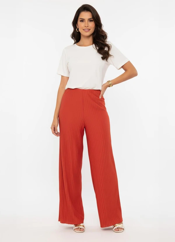 Quintess - Calça Terracota em Malha Crepe Plissada 4