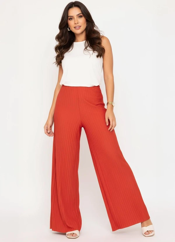 Quintess - Calça Terracota em Malha Crepe Plissada 5