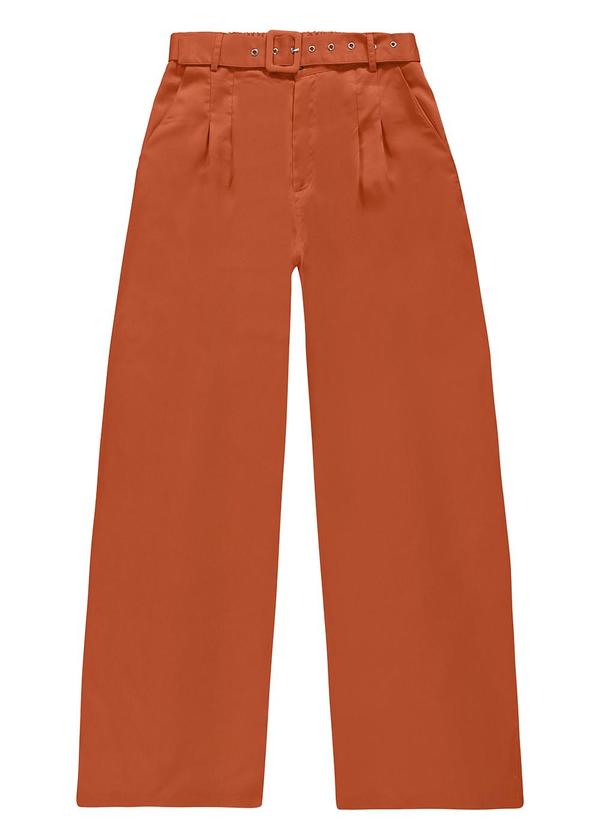 Enfim - Calça Terracota Wide Leg Pregas em Liocel