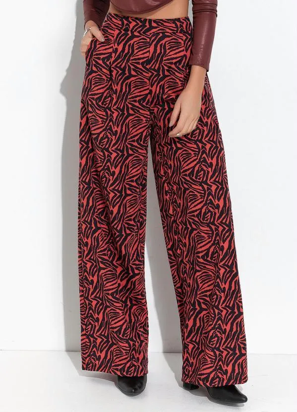 Moda Pop - Calça Tigre Vermelha com Pregas na Cintura