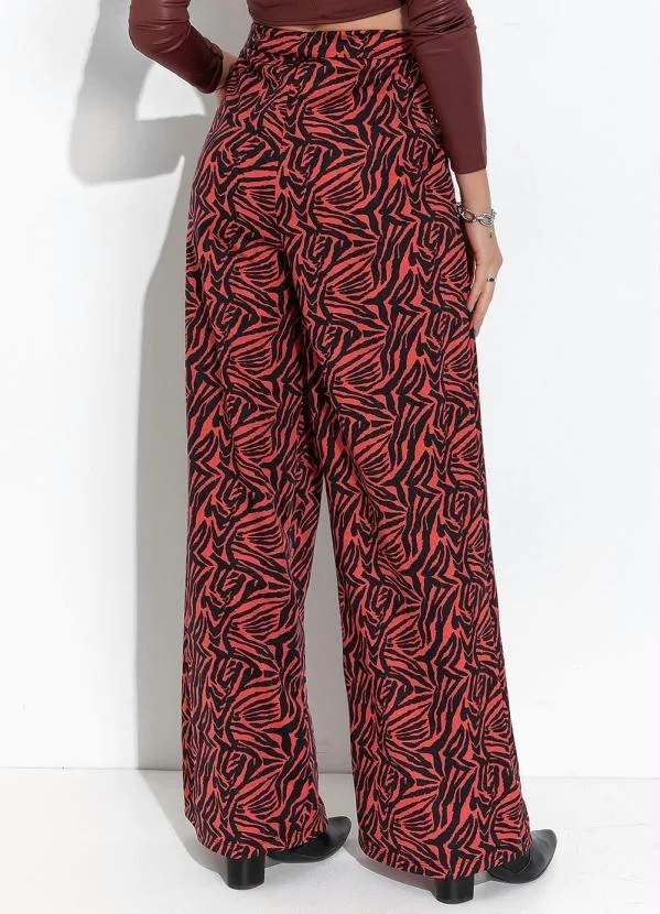 Moda Pop - Calça Tigre Vermelha com Pregas na Cintura 2