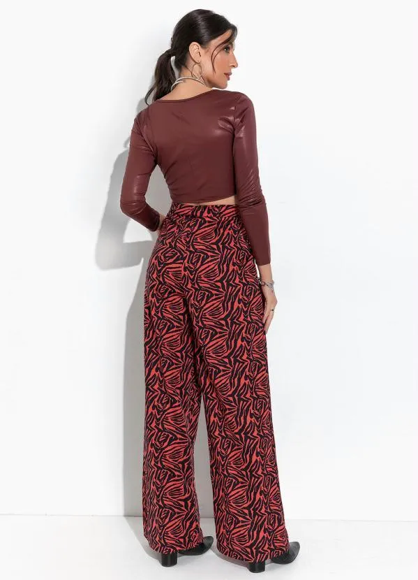 Moda Pop - Calça Tigre Vermelha com Pregas na Cintura 4