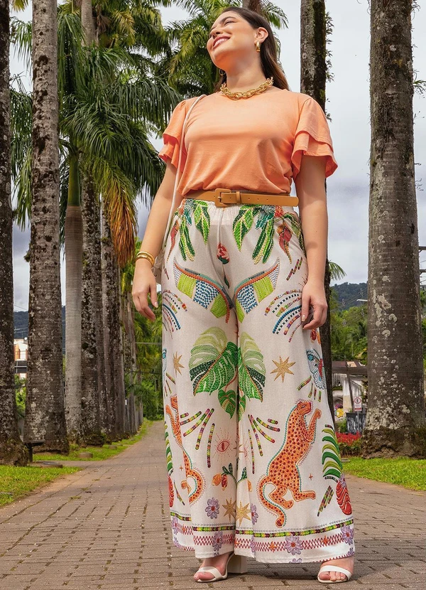 Quintess - Calça Tropical Colorido em Malha Fria 12