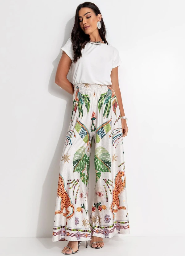 Quintess - Calça Tropical Colorido em Malha Fria 8