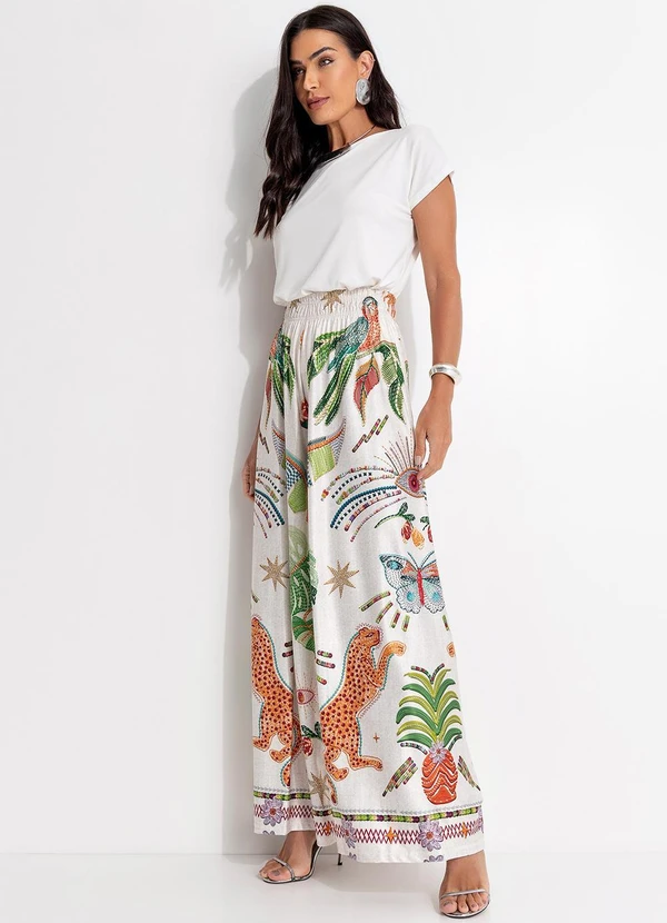 Quintess - Calça Tropical Colorido em Malha Fria 9