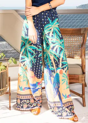 Quintess - Calça Tropical Marinho em Crepe Plano - QUINTESS
