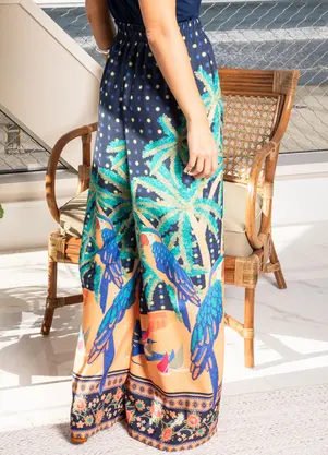 Quintess - Calça Tropical Marinho em Crepe Plano - QUINTESS