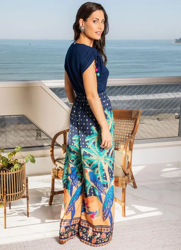 Quintess - Calça Tropical Marinho em Crepe Plano 4