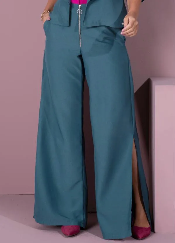 Quintess - Calça Verde com Fendas Laterais