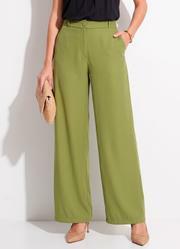 Calça Verde em Crepe Plano Calça Verde em Crepe Plano