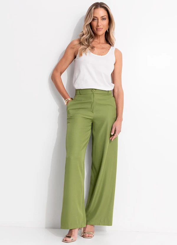 Quintess - Calça Verde em Crepe Plano 3