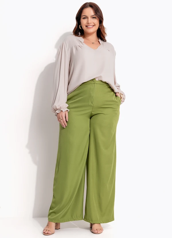 Quintess - Calça Verde em Crepe Plano 7