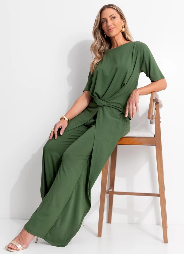 Quintess - Calça Verde em Malha de Viscose 5