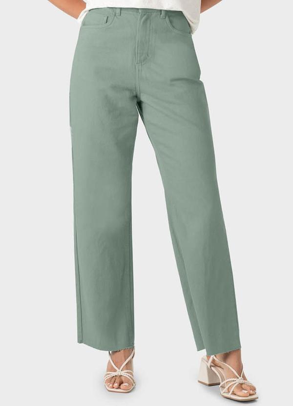 Malwee - Calça Verde em Sarja com Barra Desfiada