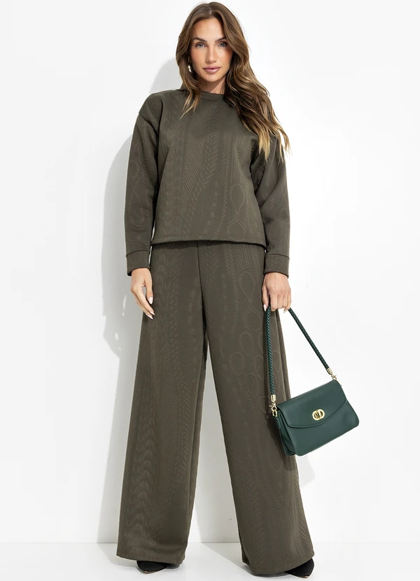 Quintess - Calça Verde Militar em Malha Jacquard 6