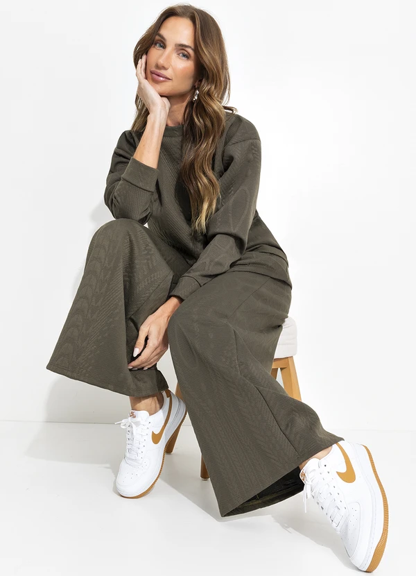 Quintess - Calça Verde Militar em Malha Jacquard 8