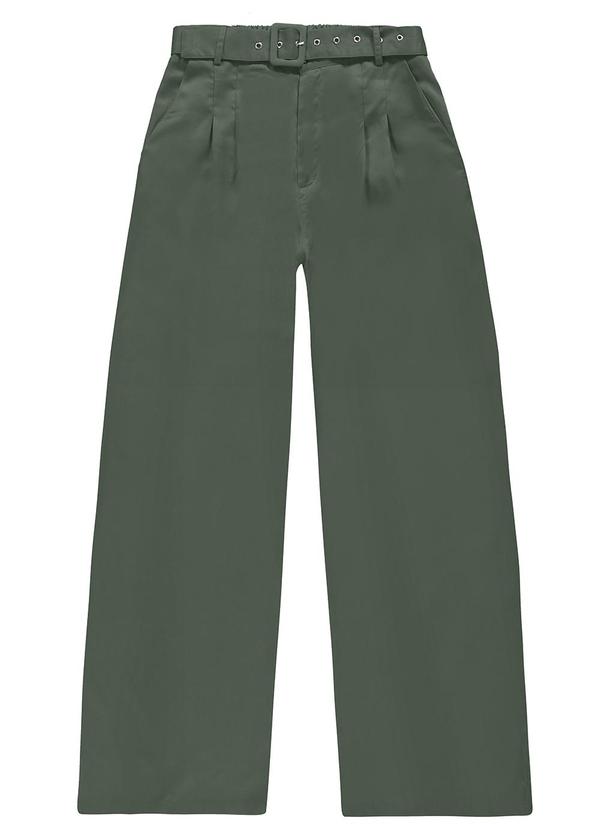 Enfim - Calça Verde Militar Wide Leg Pregas em Liocel 1