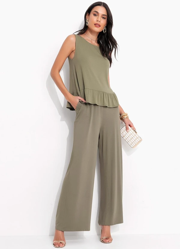 Quintess - Calça Verde Oliva em Malha de Viscose 5