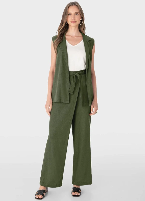 Malwee - Calça Verde Reta Assimétrica em Viscolinho 2