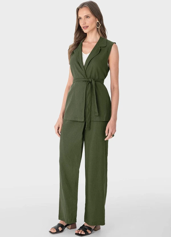 Malwee - Calça Verde Reta Assimétrica em Viscolinho 3