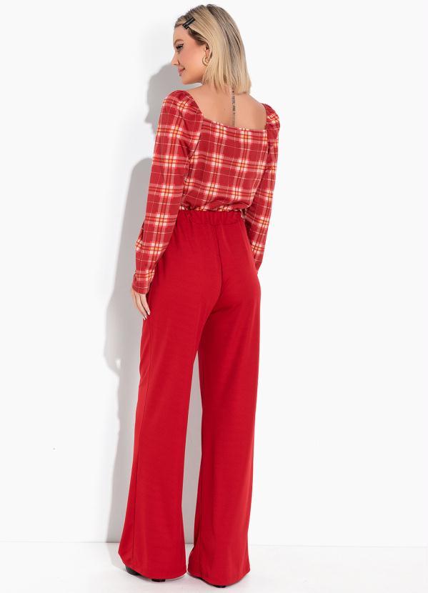 Moda Pop - Calça Vermelha com Bolsos Funcionais 4