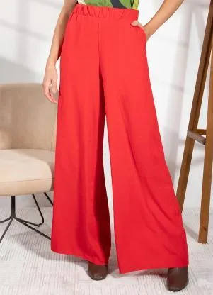 Quintess - Calça Vermelha em Crepe Plano - QUINTESS