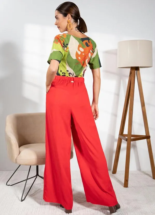 Quintess - Calça Vermelha em Crepe Plano 4