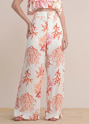 Angel - Calça Viscose Estampada Bege - ANGEL